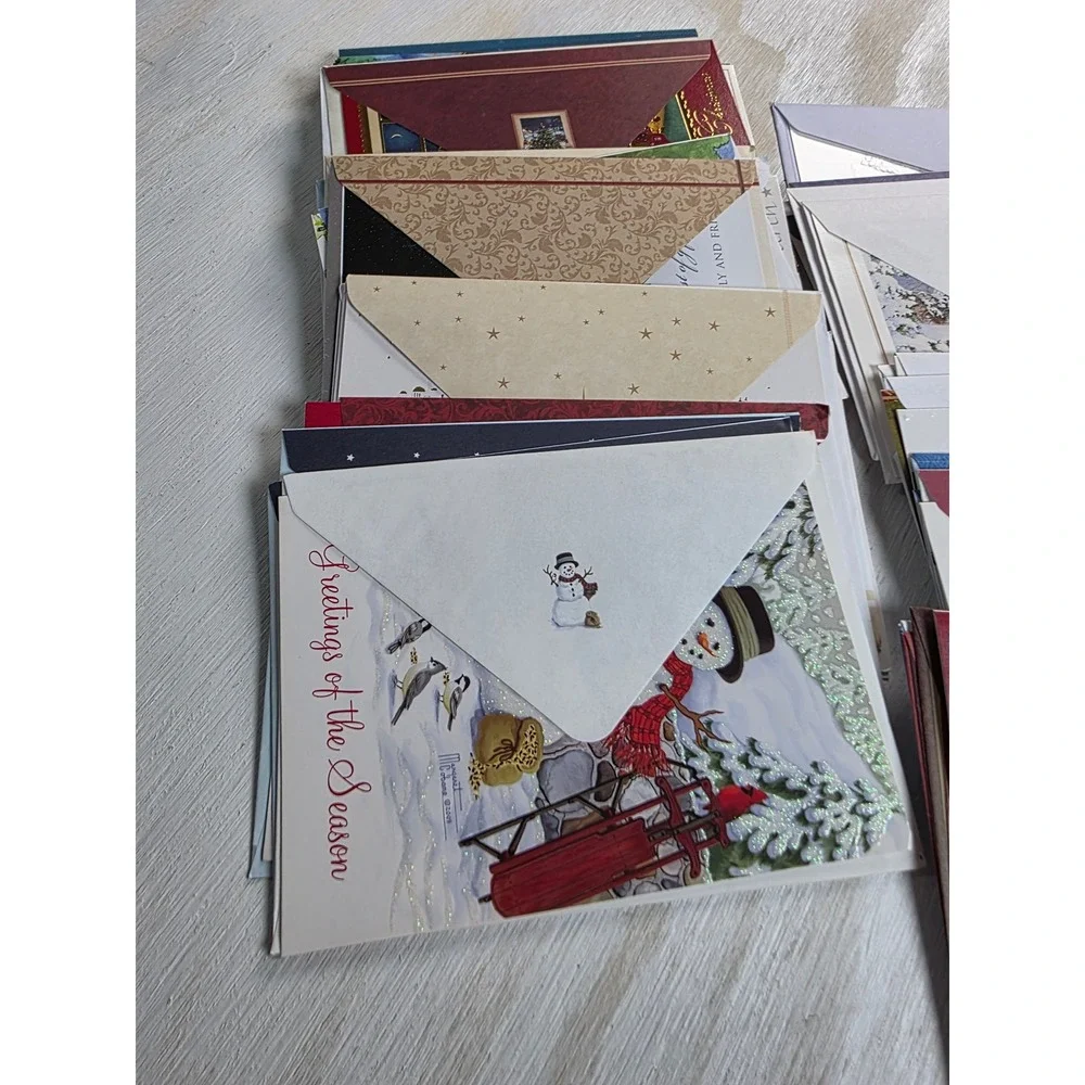 Bulk Lot Christmas Holiday Greeting Cards Assorted Winter Scenes Glitter 70+ct